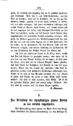 Das Verhältniß der schulpflichtigen Kinder Berlins zu den wirklich eingeschulten