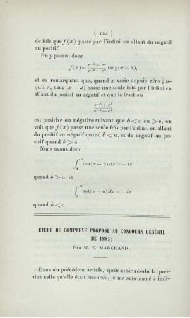 Étude du complexe proposé au concours général de 1885.