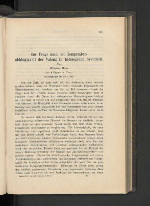 Zur Frage nach der Temperaturabhängikeit der Valenz in heterogenen Systemen.