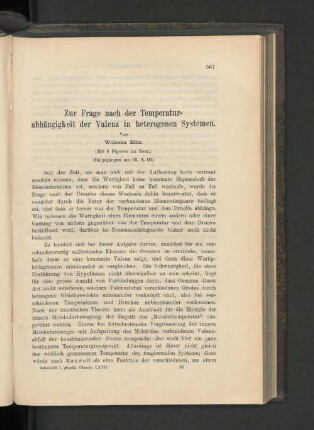 Zur Frage nach der Temperaturabhängikeit der Valenz in heterogenen Systemen.