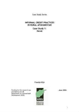 Informal credit practices in rural Afghanistan : case study 1, Herat