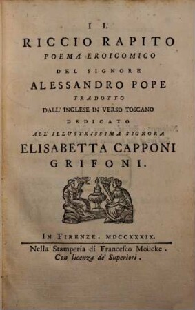 Il riccio rapito : Poema Eroi Comico