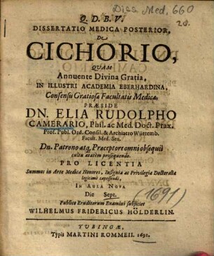 Dissertatio Medica ... De Cichorio. 2