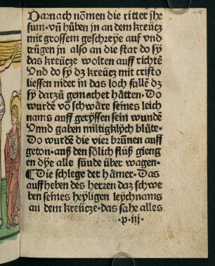 115r-138v, Darnach nomen die ritter jhesum und huben in an dem kreutz mit grossem geschreye auf und trugen in also an die stat do sy das kreutze wolten auff richten...