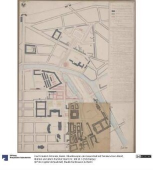 Berlin. Situationsplan der Innenstadt mit Werderschem Markt, Mühlen und altem Packhof