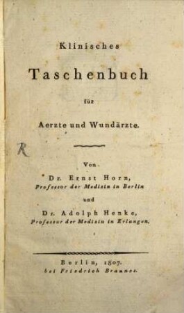 Klinisches Taschenbuch für Aerzte und Wundärzte