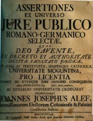 Assertiones ex universo iure publico Romano-Germanico selectae
