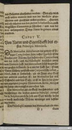 Caput V. Von Natur und Eigenschafft des ersten Principii Mercurii