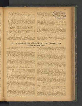 Die wirtschaftlichen Möglichkeiten des Nordens von Deutsch-Ostafrika.