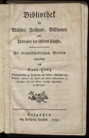 Bibliothek für Mahler, Zeichner, Bildhauer und Liebhaber der schönen Künste