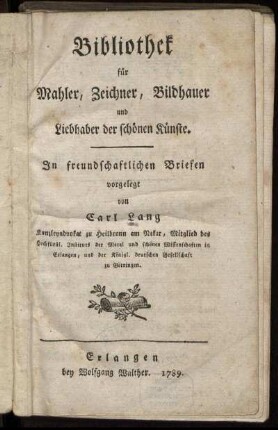 Bibliothek für Mahler, Zeichner, Bildhauer und Liebhaber der schönen Künste