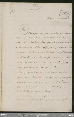 Eigenh. Brief von Achille Léon Victor de Broglie an August Wilhelm von Schlegel, Coppet, 10.11.1844