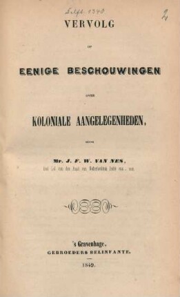 Vervolg op eenige beschouwingen over koloniale aangelegenheden