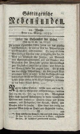 12. Woche. Den 22. März, 1777