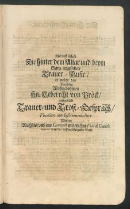 Hierauff folgte Die hinter dem Altar und beym Sarg angestellte Trauer-Music