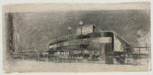 Kino in Berlin, im Rahmen der Ausstellung "Berlin plant – Erster Bericht" (nicht realisiert) – Perspektivansicht. Berlin-Charlottenburg