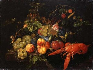 Ein Hummer, Früchte und Blumen