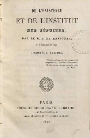 De l'existence et de l'institut des Jésuites