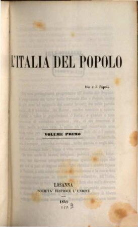 L'Italia del Popolo : (ed. per Gius. Mazzini). 1
