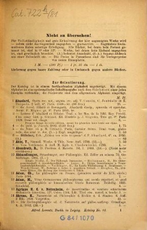 Antiquariats-Katalog ... : Alfred Lorentz. Antiquariats- & Sortimentsbuchhandlung. [Auch m. d. Tit.]: Lager-Katalog ..., 81