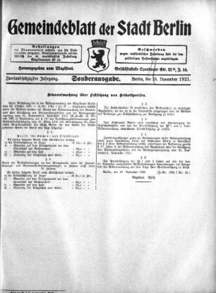 Sonderausgabe, 24. November 1921