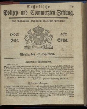 36tes Stueck, Montag den 2ten September 1805