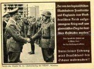 NS-Propagandazettel "Parole der Woche", Nr. 16, mit Abbildung und Hitler-Zitat