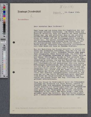 Brief an Fritz Schumacher