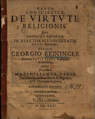 Casvs Conscientiae, De Virtvte Religionis