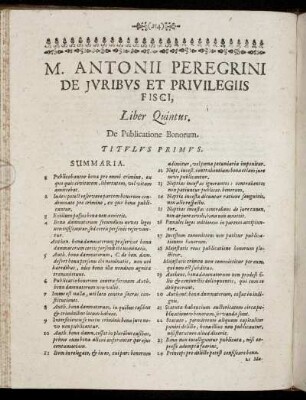 Liber Quintus. De Publicatione Bonorum.