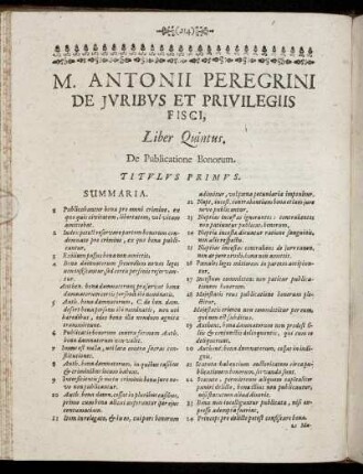 Liber Quintus. De Publicatione Bonorum.