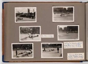 Albumseite mit Fotos von einem Autorennen : Fotoalbum zum Rennsport in der DDR ab 1951. Kartoneinband mit Kordelbindung; 24,5 x 35 x 2 cm (1951). Dresden: SLUB/DF 2017.D.39