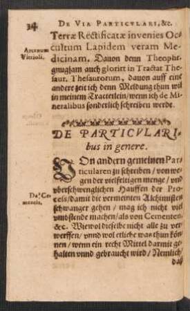 De Particularibus in genere.