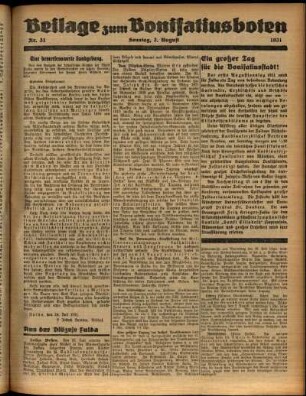 Zweite Ausgabe vom Sonntag, den 02. August 1931.
