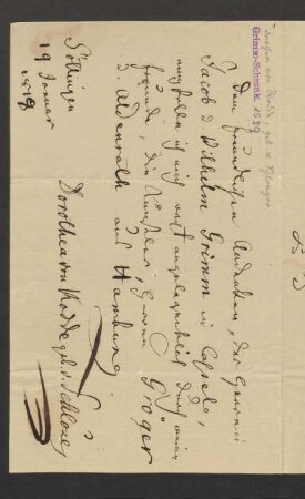 Brief an Jacob Grimm und Wilhelm Grimm : 19.01.1818