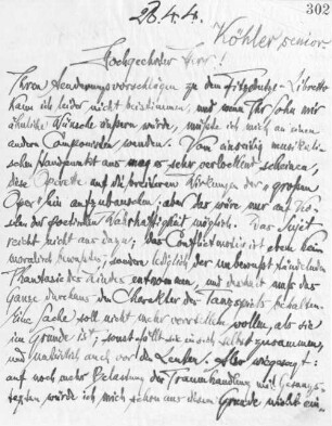 Brief an Bernhard Köhler