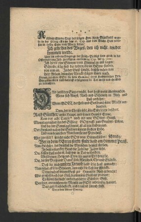 [Als Der Hoch-Edle/ Veste/ Hochgelahrte/ und Hochweise Herr/ Hr. Johann Paul Günther/ Königl. Hochbestallter Rath, Hoch-meritirter Bürgermeister/ ...]