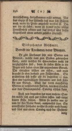 Siebzehenter Abschnitt. Betrift die Treiberey derer Blumen