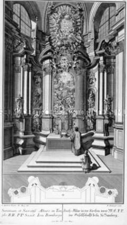 Altar, Blatt 3 aus der Mappe "Altäre und Beichtstuhl aus Bamberg" mit Christusmonogramm IHS