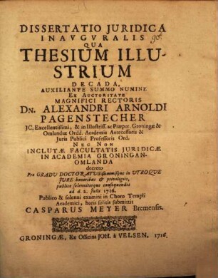 Dissertatio iuridica inauguralis thesium illustrium decada