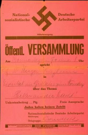 Versammlung der NSDAP-Ortsgruppe Kappelwindeck: Hitler an die Macht! (Eisental)