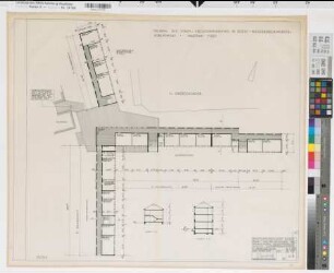 Soest (Soest) Neubau des Staatlichen Archigymnasiums Vorentwurf: Grundriß 1. Obergeschoß, Schnitte 1962 1 : 200 64 x 73 Zeichnung Staatshochbauamt Soest