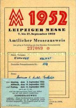 Ausweis zur Leipziger Herbstmesse 1952