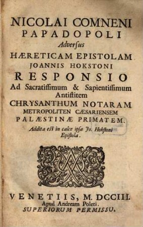 Adversus haereticam Epistolam J. Hokstoni epistolam resp.
