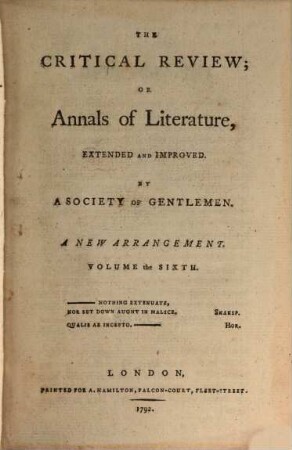 The critical review, or annals of literature. 6. 1792