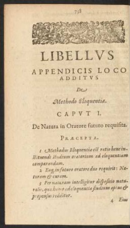 Libellus Appendicis Loco Additus De Methodo Eloquentiae.