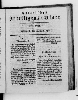 11tes Stück, Ausgabe vom 12. März 1806