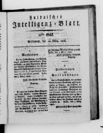 11tes Stück, Ausgabe vom 12. März 1806