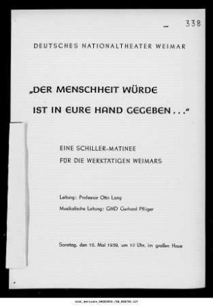 Eine Schiller-Matinee für die Werktätigen Weimars