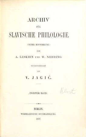 Archiv für slavische Philologie. 2, 2. 1877